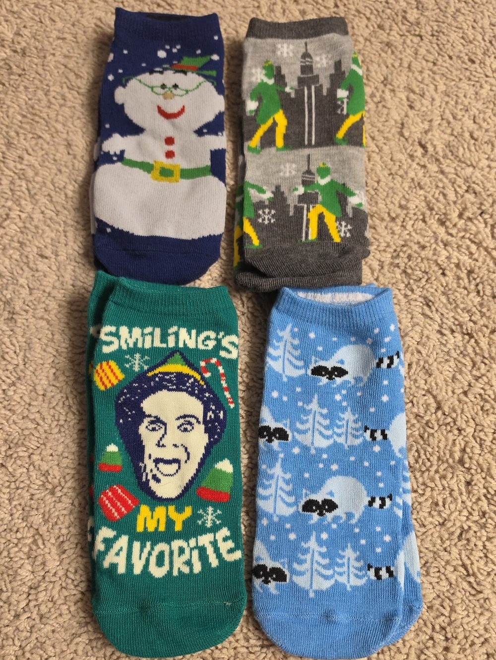 ELF Holiday Novelty Ankle Socks - Blue, Green, Gray, Navy
